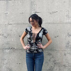 Buddhist Punk beaded deep v-neck